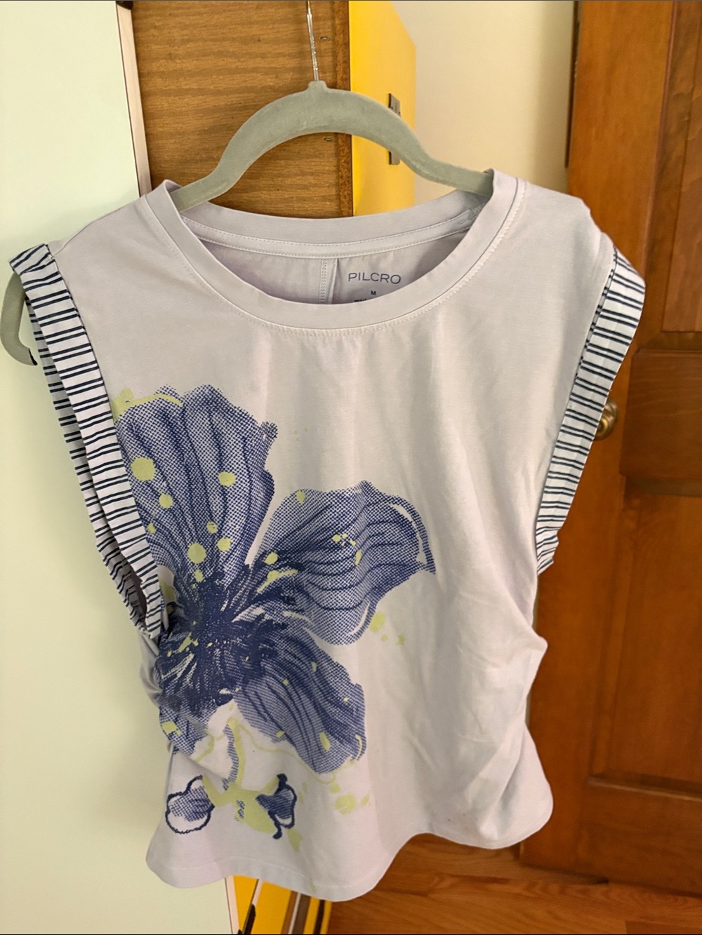 Pilcro Lavender Sleeveless Top with Navy Floral Print